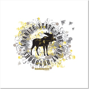 NH Moose Medallion (Black and Yellow) Posters and Art